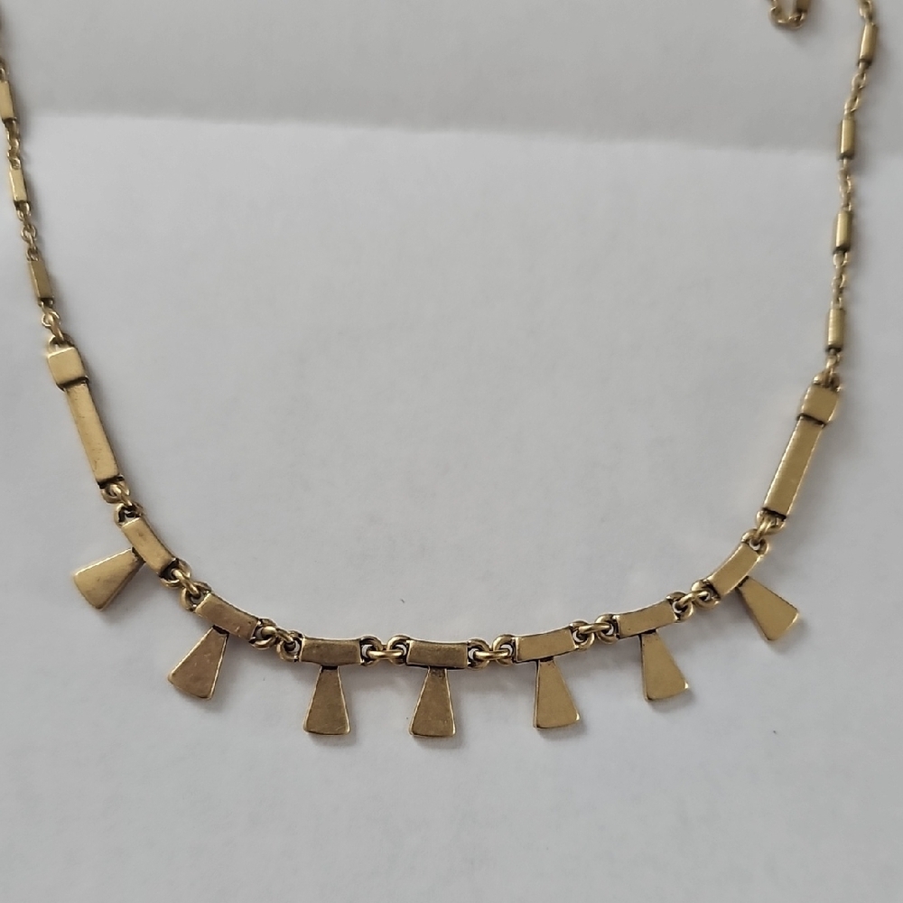 Gold Fringe Necklace with Delicate Chain and Rectangular Pendants